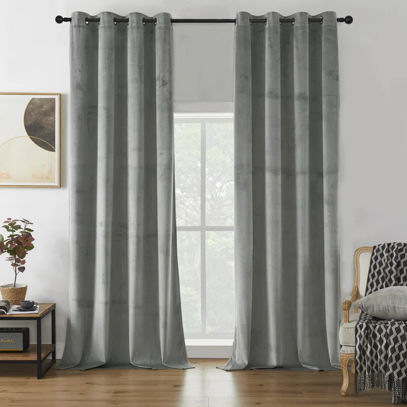 Deavion Velvet Solid Color Metal Grommets Room Darkening Curtain Panels (Set of 2)