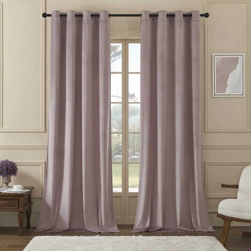 Deavion Velvet Solid Color Metal Grommets Room Darkening Curtain Panels (Set of 2)