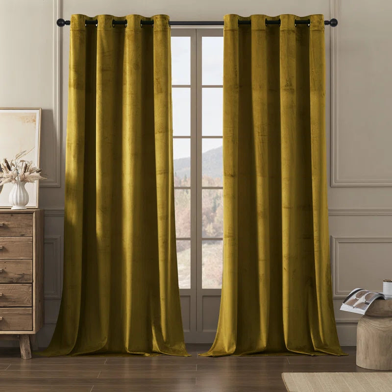 Deavion Velvet Solid Color Metal Grommets Room Darkening Curtain Panels (Set of 2)