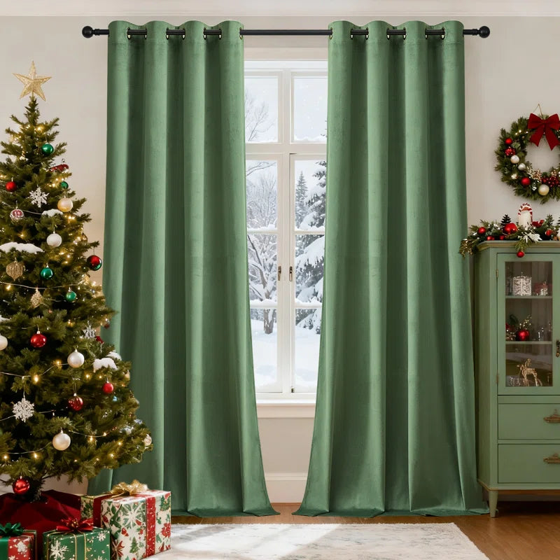 Deavion Velvet Solid Color Metal Grommets Room Darkening Curtain Panels (Set of 2)