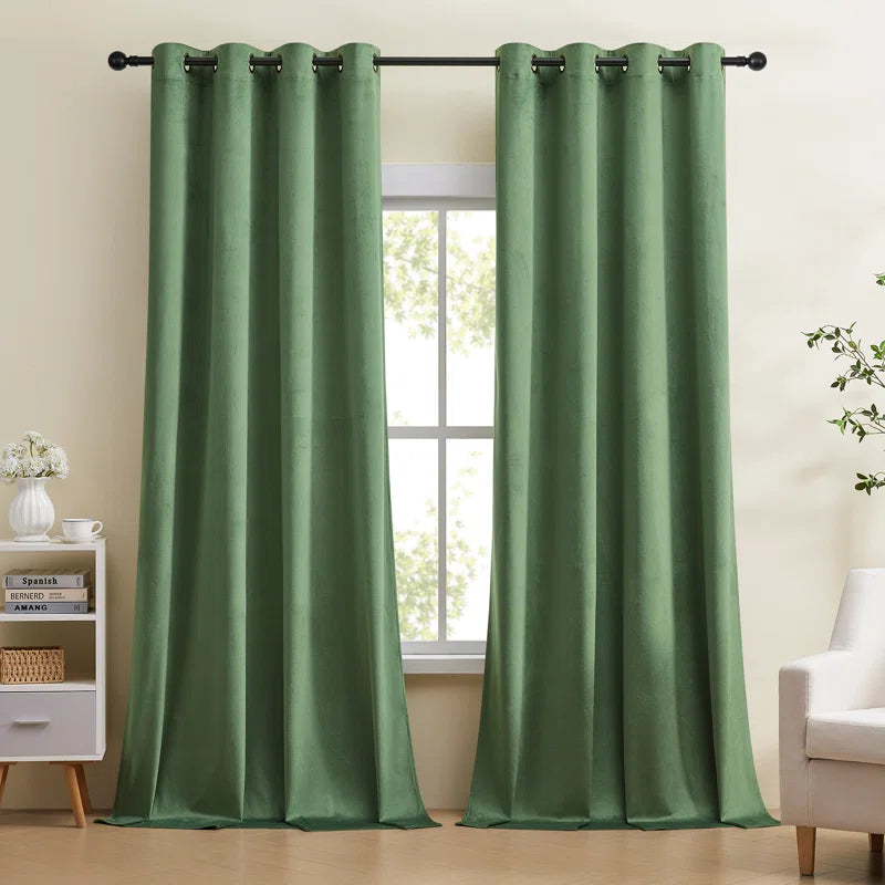 Deavion Velvet Solid Color Metal Grommets Room Darkening Curtain Panels (Set of 2)
