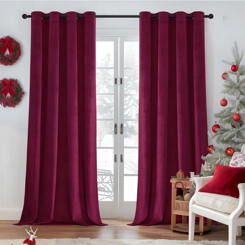 Deavion Velvet Solid Color Metal Grommets Room Darkening Curtain Panels (Set of 2)