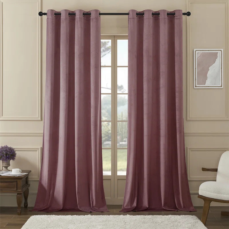 Deavion Velvet Solid Color Metal Grommets Room Darkening Curtain Panels (Set of 2)
