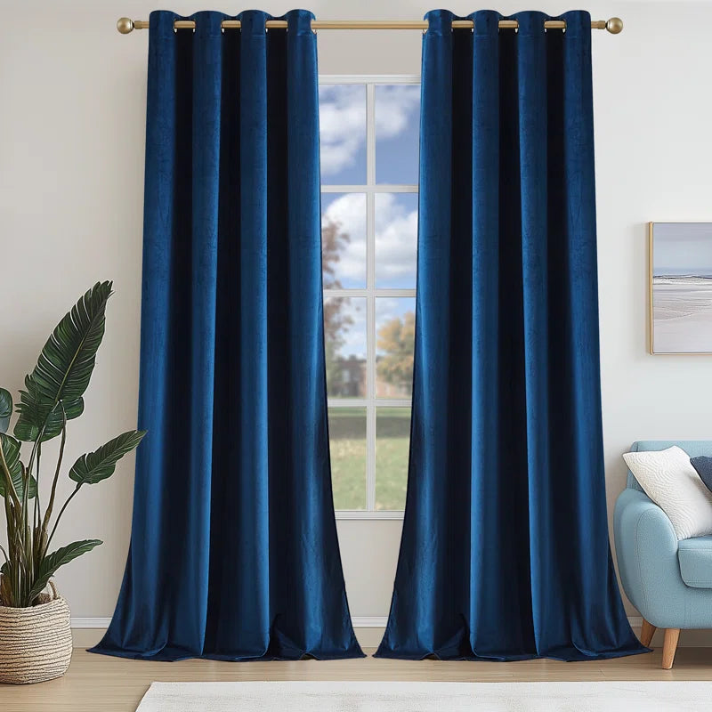 Deavion Velvet Solid Color Metal Grommets Room Darkening Curtain Panels (Set of 2)