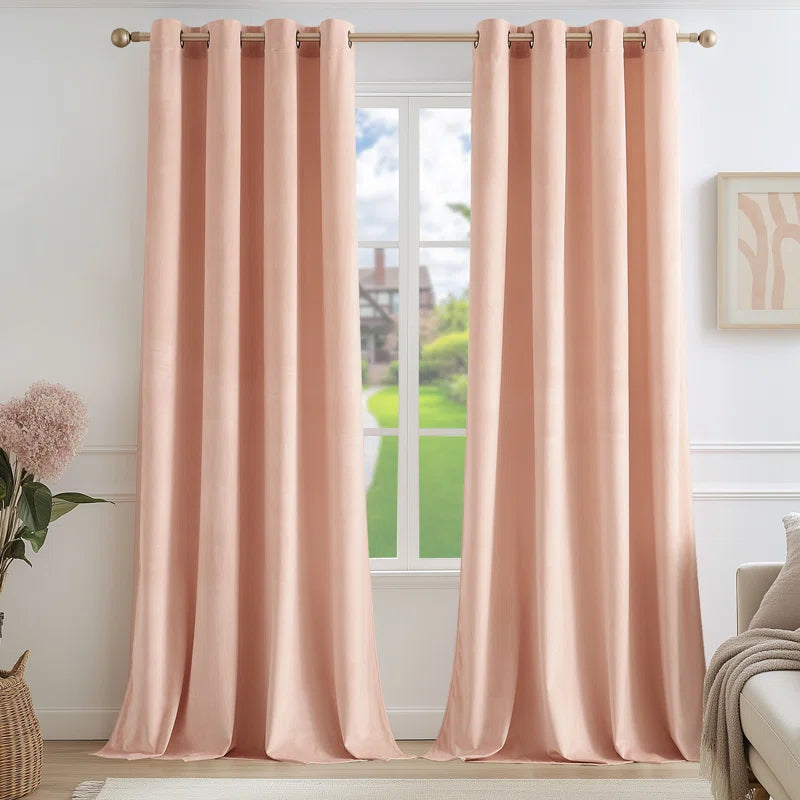 Deavion Velvet Solid Color Metal Grommets Room Darkening Curtain Panels (Set of 2)