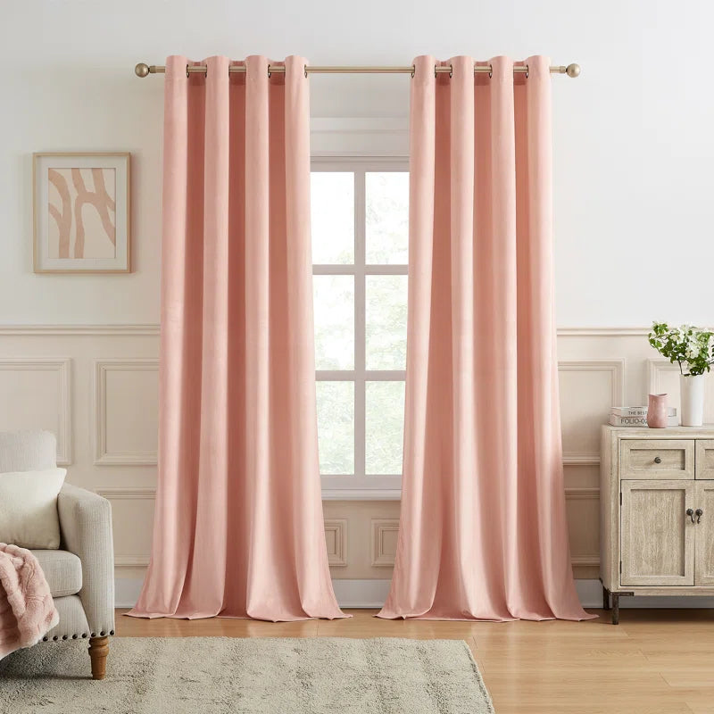 Deavion Velvet Solid Color Metal Grommets Room Darkening Curtain Panels (Set of 2)