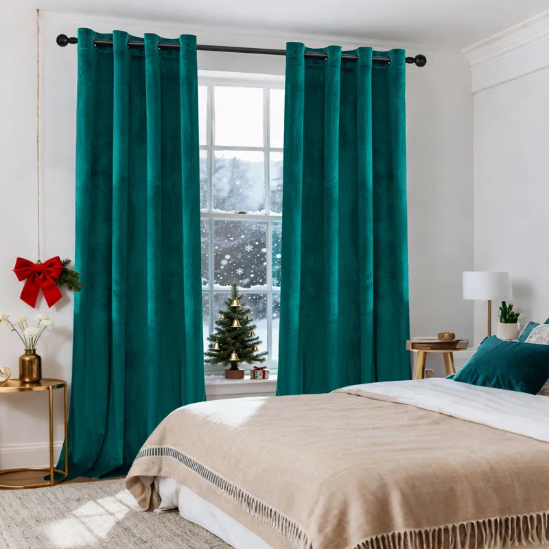 Deavion Velvet Solid Color Metal Grommets Room Darkening Curtain Panels (Set of 2)