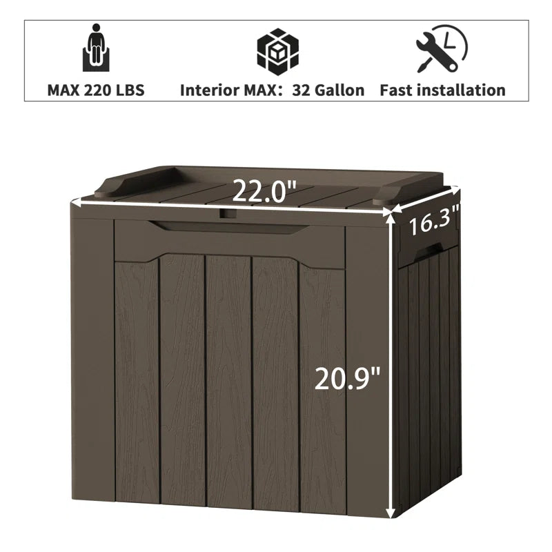 Devoko 32 Gallon Water Resistant Lockable Deck Box With Seat