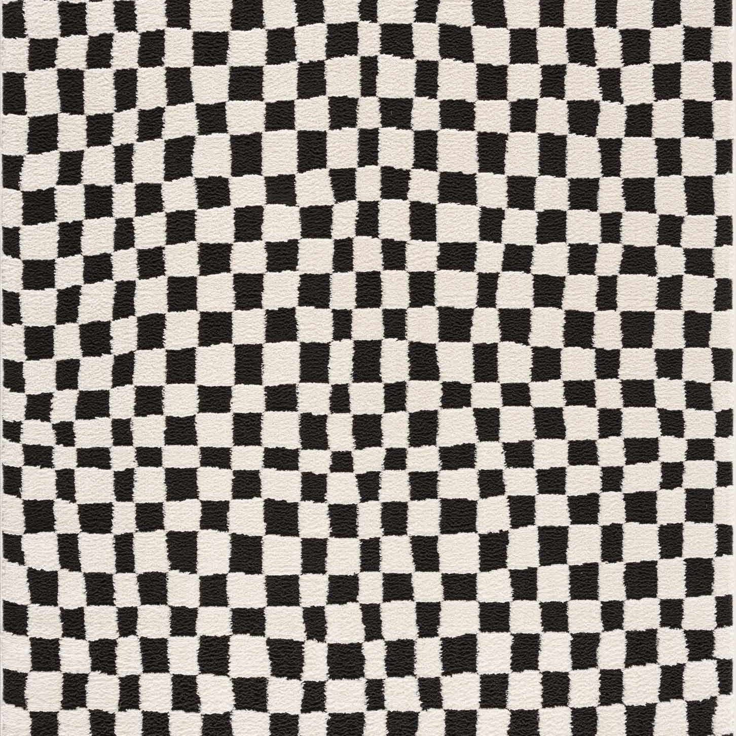 Lajos Black & White Checkered Plush Rug