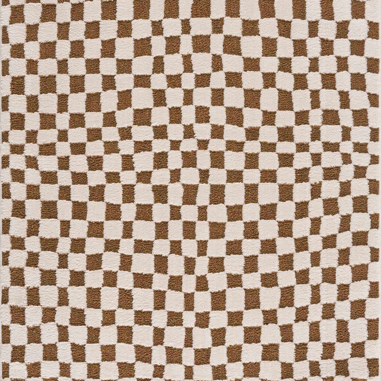Lajos Brown Checkered Shag Rug