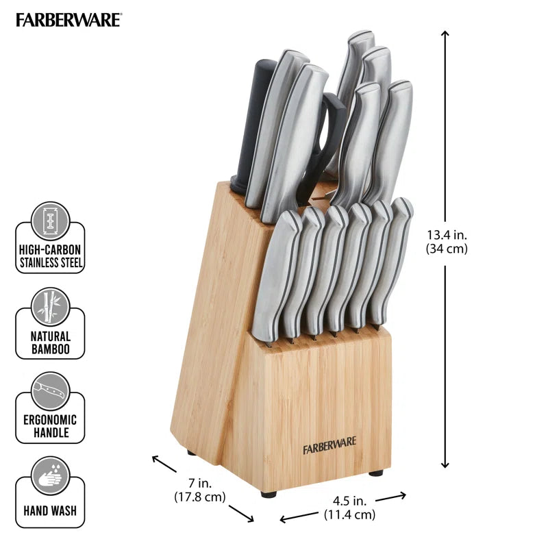 Farberware 15-Piece High Carbon Stainless Steel Knife Block Set