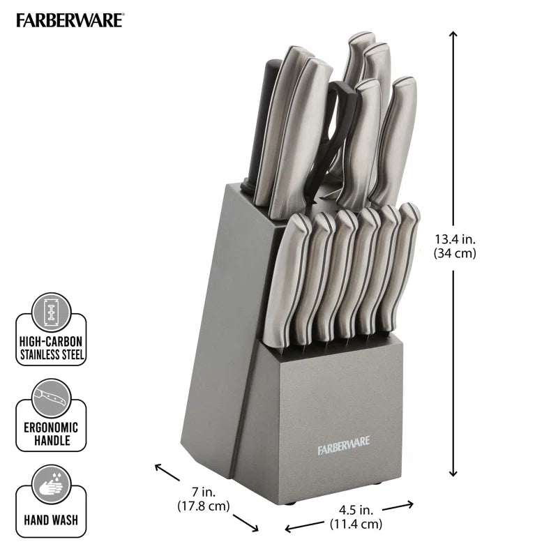 Farberware 15-Piece High Carbon Stainless Steel Knife Block Set