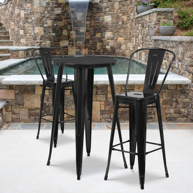 Genece Round Metal Indoor-Outdoor Bar Table Set with 2 Stools
