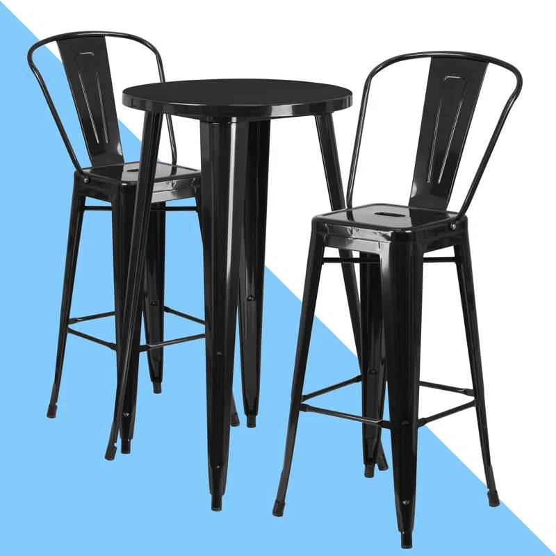 Genece Round Metal Indoor-Outdoor Bar Table Set with 2 Stools