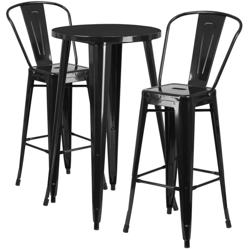 Genece Round Metal Indoor-Outdoor Bar Table Set with 2 Stools