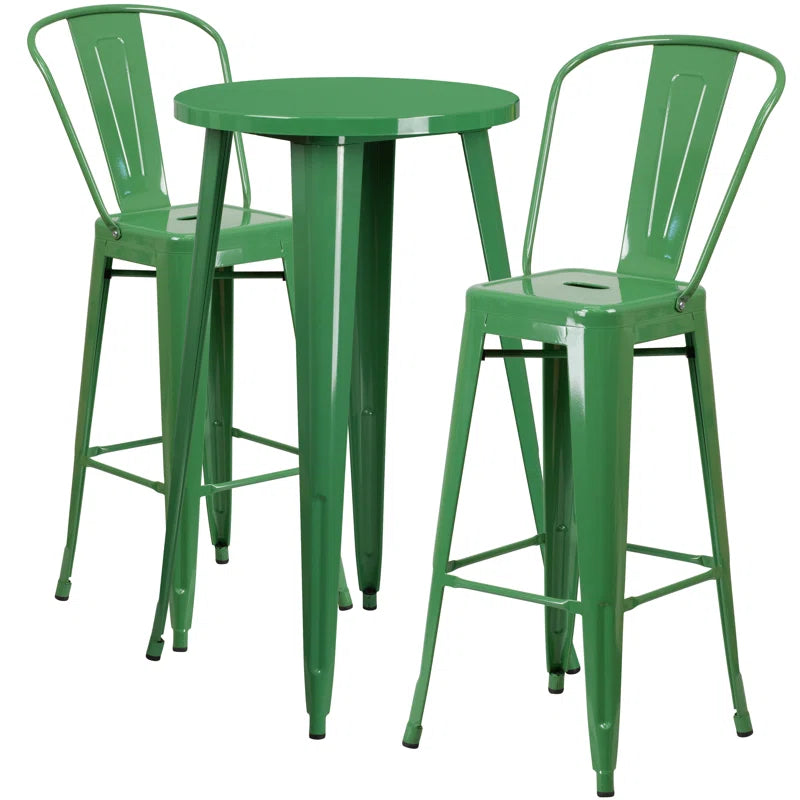 Genece Round Metal Indoor-Outdoor Bar Table Set with 2 Stools