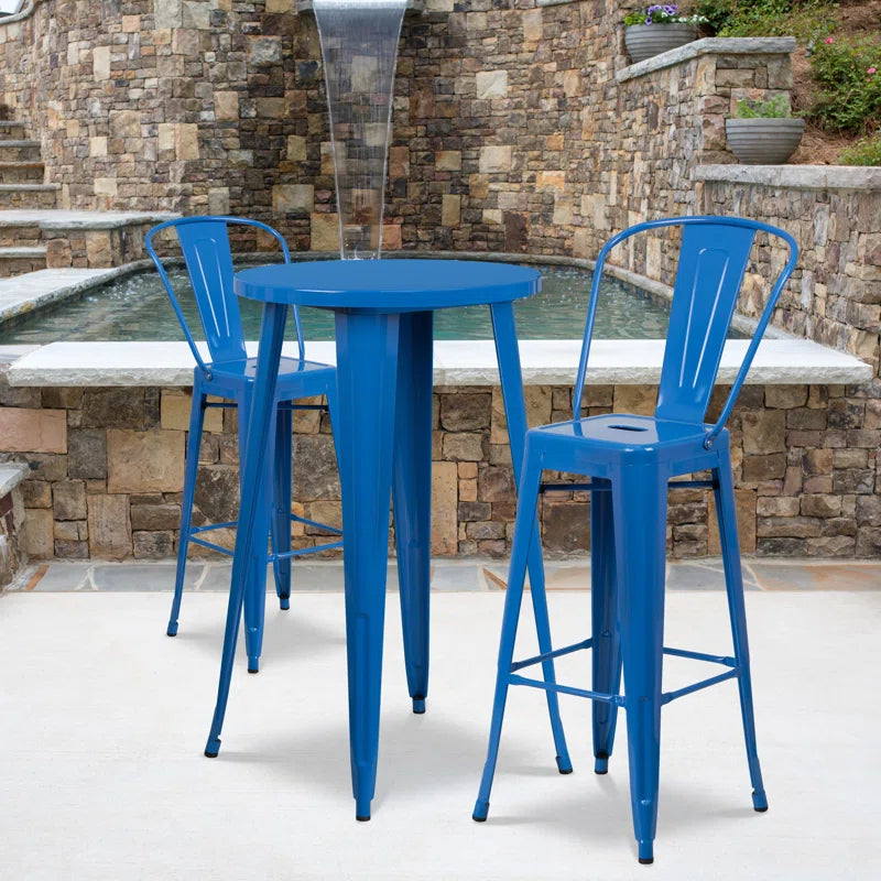 Genece Round Metal Indoor-Outdoor Bar Table Set with 2 Stools