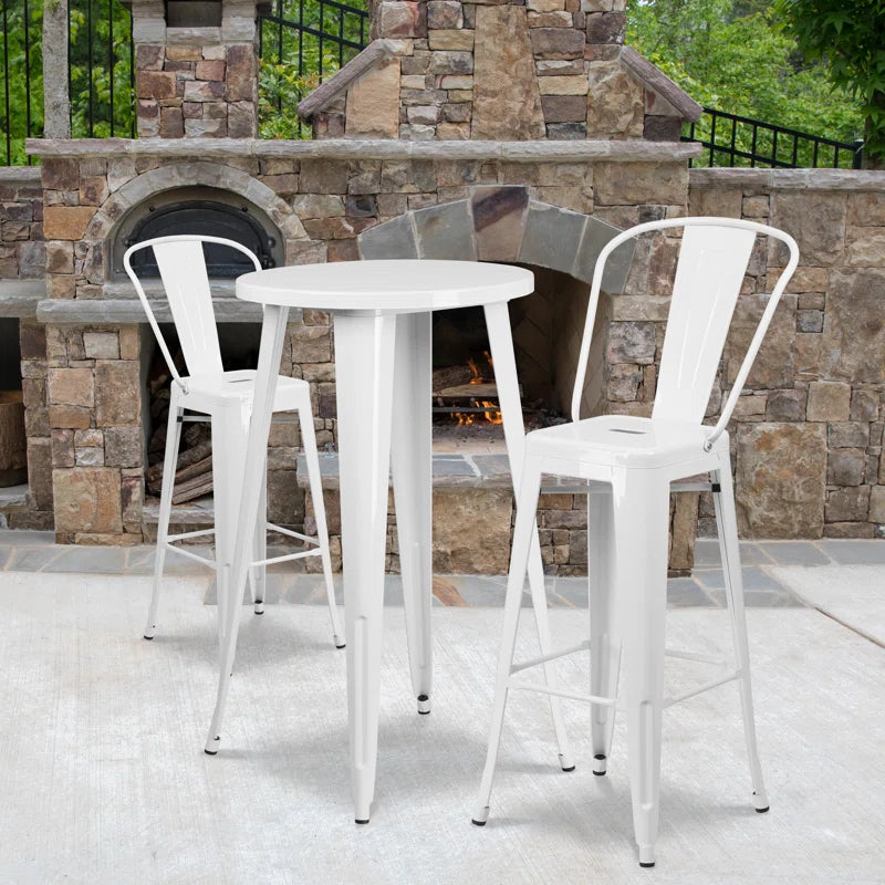 Genece Round Metal Indoor-Outdoor Bar Table Set with 2 Stools