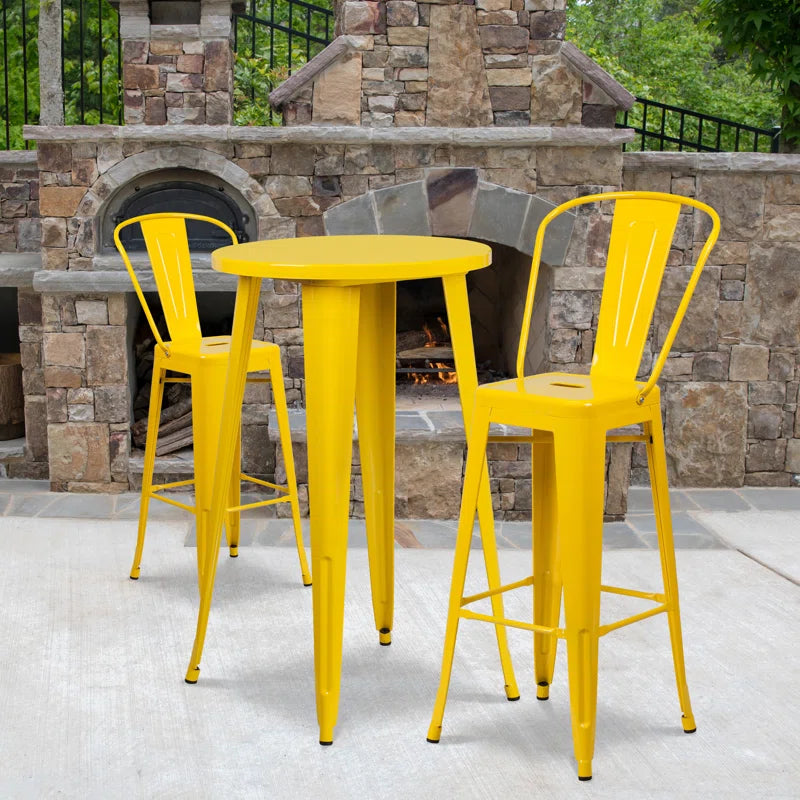 Genece Round Metal Indoor-Outdoor Bar Table Set with 2 Stools