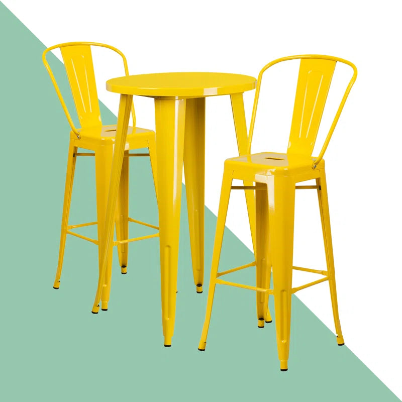 Genece Round Metal Indoor-Outdoor Bar Table Set with 2 Stools