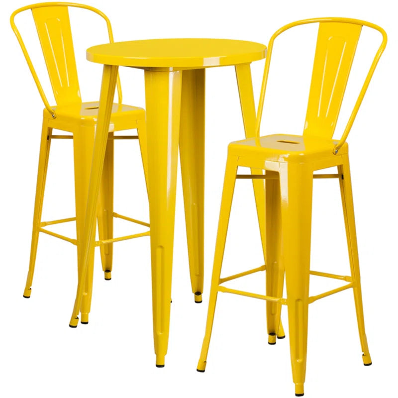 Genece Round Metal Indoor-Outdoor Bar Table Set with 2 Stools