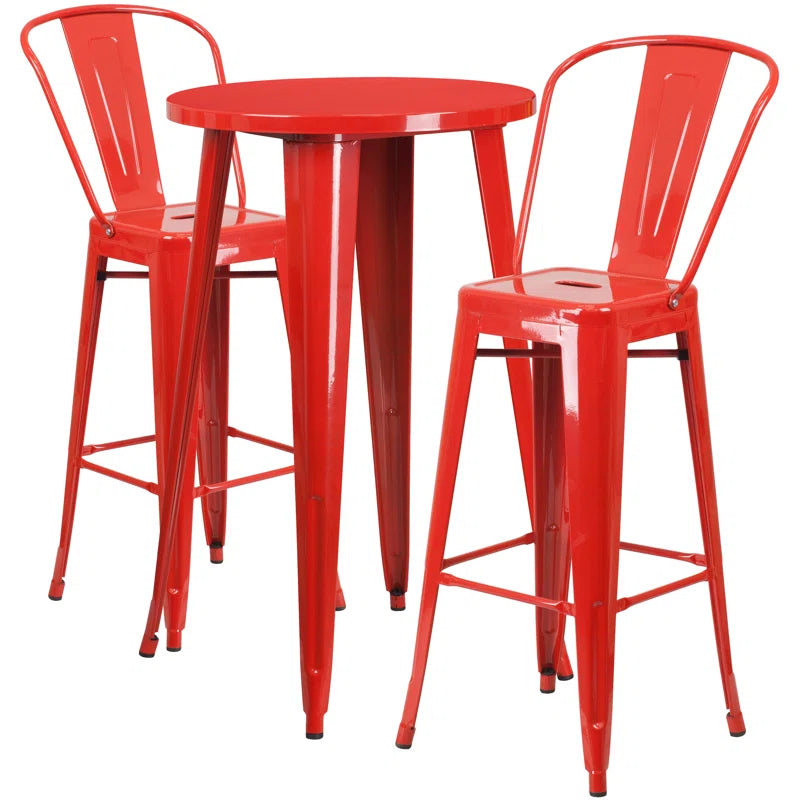 Genece Round Metal Indoor-Outdoor Bar Table Set with 2 Stools