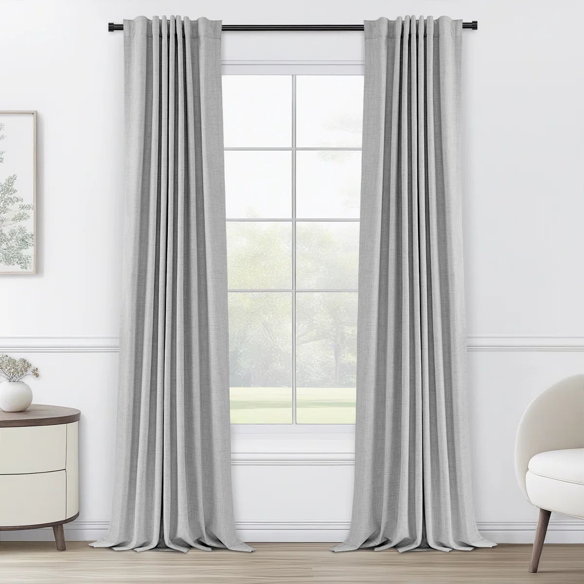 Graciella Thermal Insulated Faux Linen Textured 100% Blackout Curtains for Bedroom Living Room Back Tab/Rod Pocket (Set of 2)