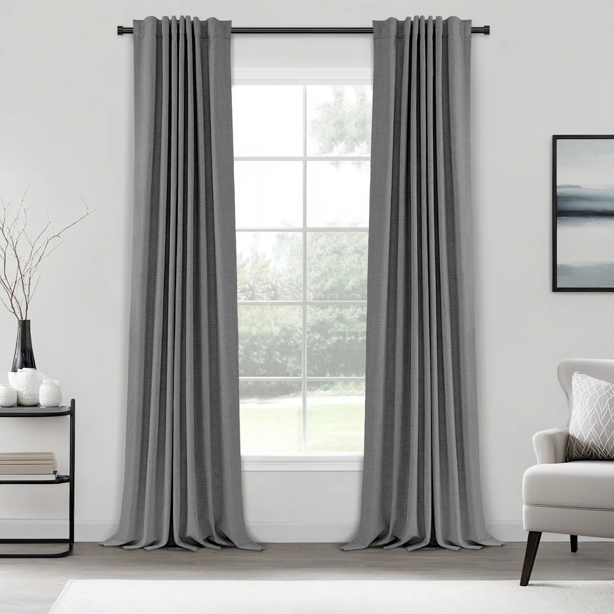 Graciella Thermal Insulated Faux Linen Textured 100% Blackout Curtains for Bedroom Living Room Back Tab/Rod Pocket (Set of 2)