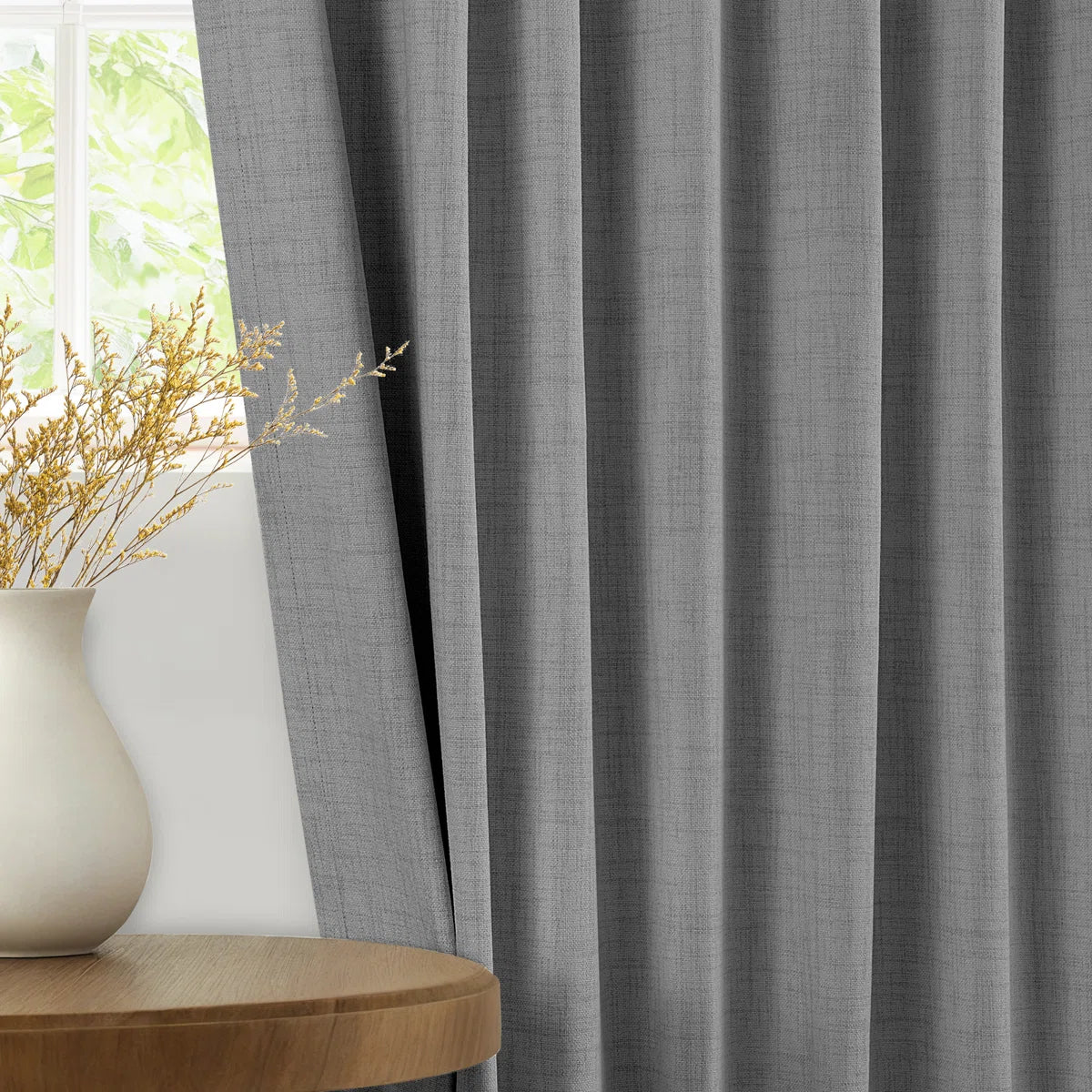 Graciella Thermal Insulated Faux Linen Textured 100% Blackout Curtains for Bedroom Living Room Back Tab/Rod Pocket (Set of 2)