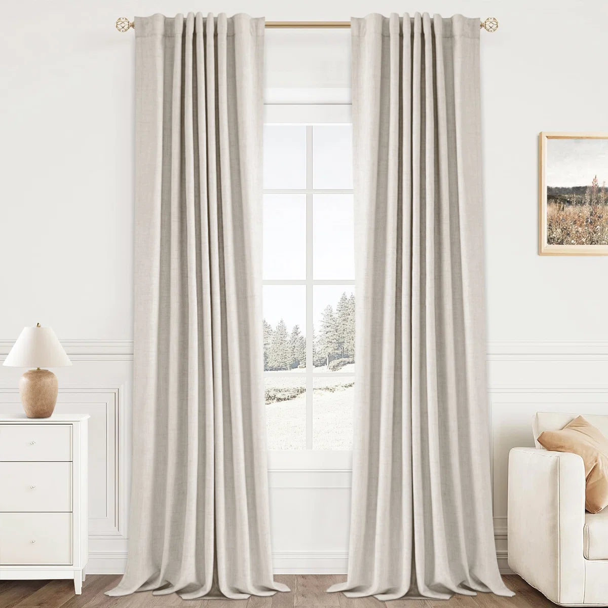 Graciella Thermal Insulated Faux Linen Textured 100% Blackout Curtains for Bedroom Living Room Back Tab/Rod Pocket (Set of 2)