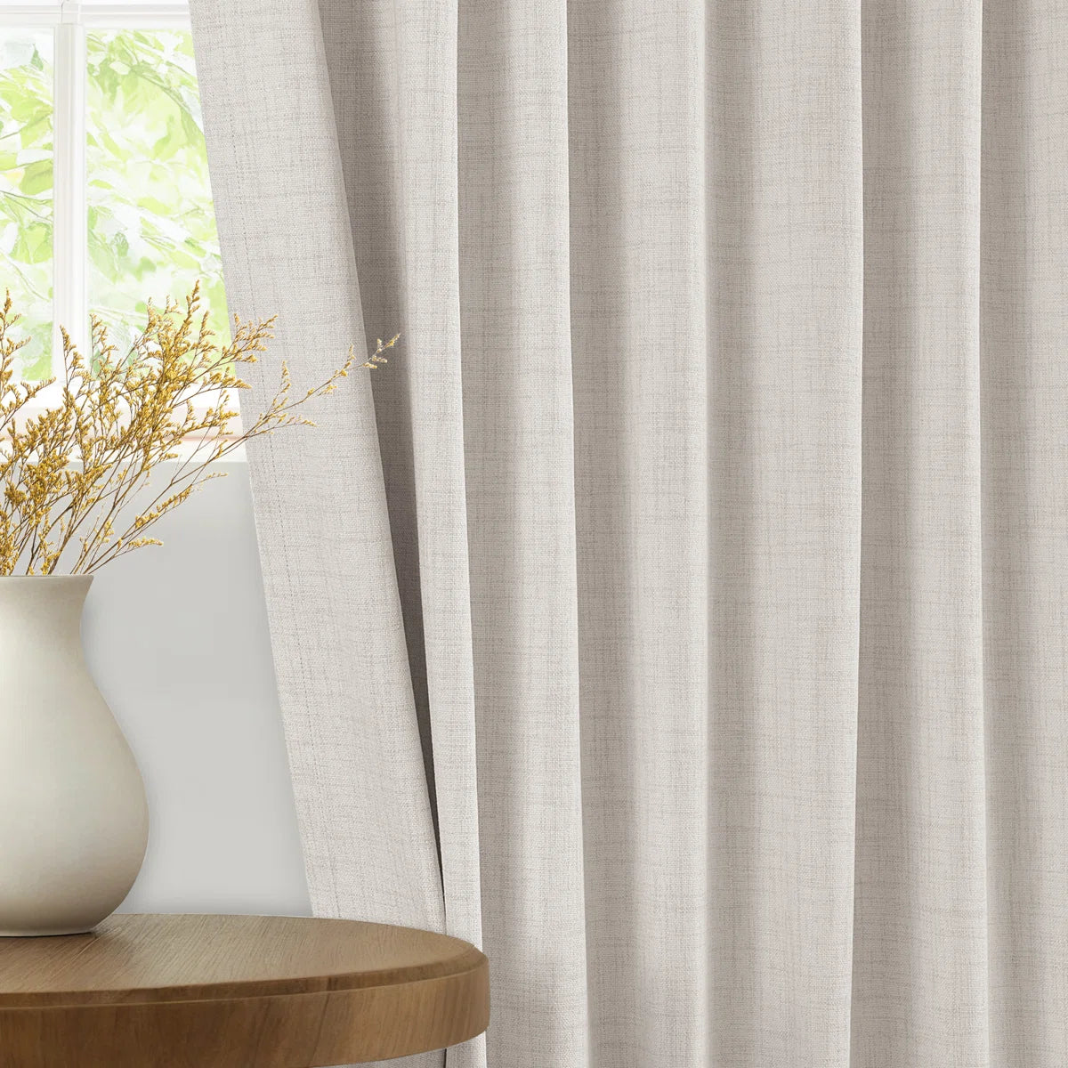 Graciella Thermal Insulated Faux Linen Textured 100% Blackout Curtains for Bedroom Living Room Back Tab/Rod Pocket (Set of 2)