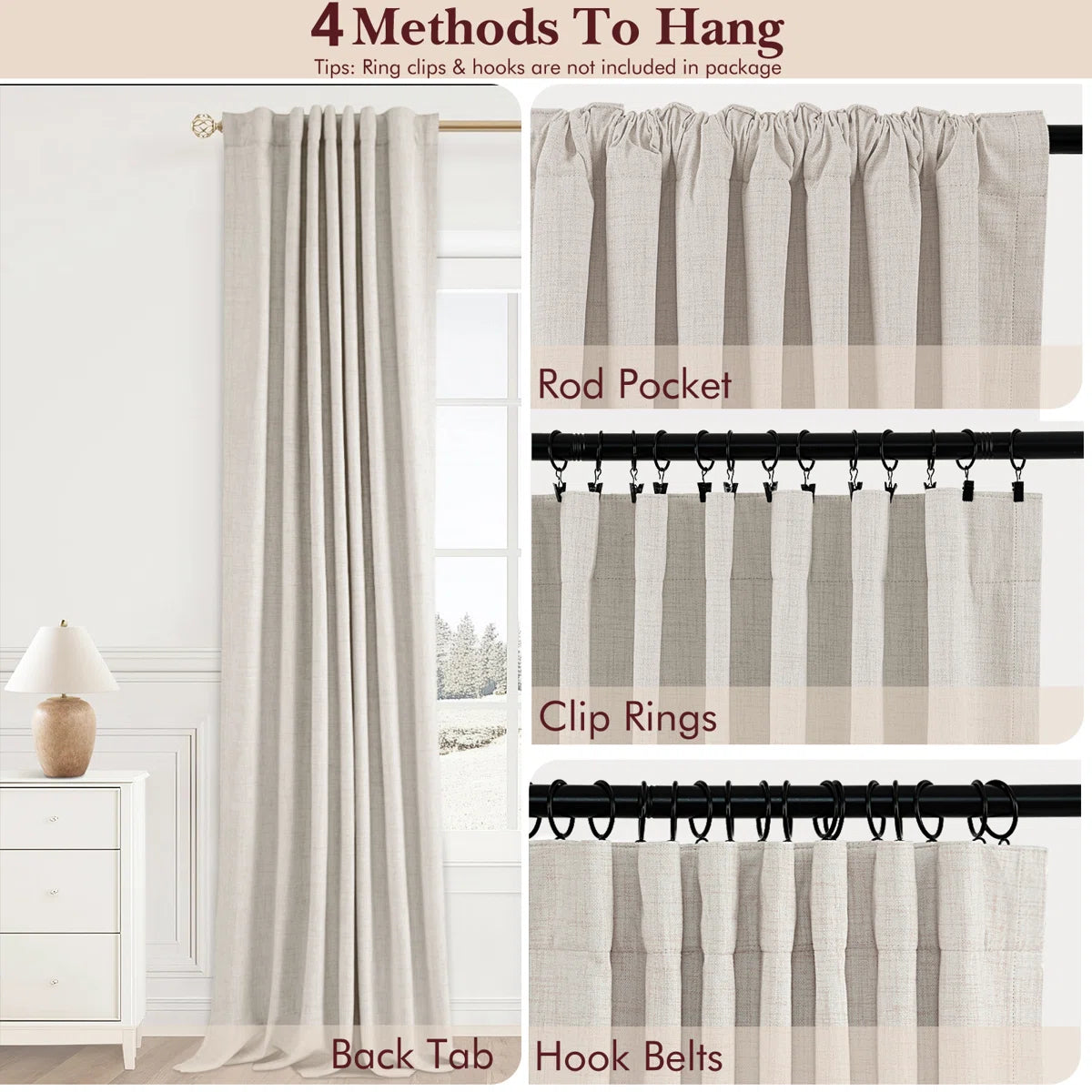 Graciella Thermal Insulated Faux Linen Textured 100% Blackout Curtains for Bedroom Living Room Back Tab/Rod Pocket (Set of 2)