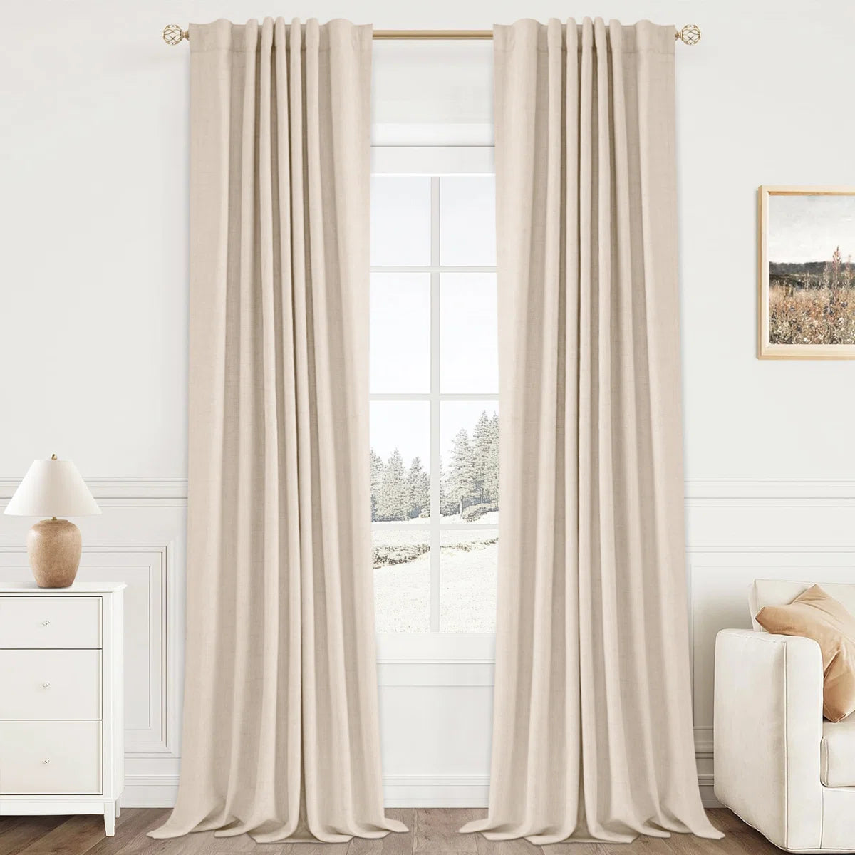 Graciella Thermal Insulated Faux Linen Textured 100% Blackout Curtains for Bedroom Living Room Back Tab/Rod Pocket (Set of 2)
