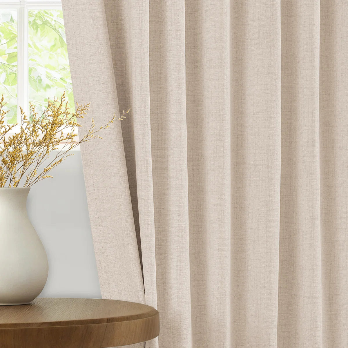 Graciella Thermal Insulated Faux Linen Textured 100% Blackout Curtains for Bedroom Living Room Back Tab/Rod Pocket (Set of 2)
