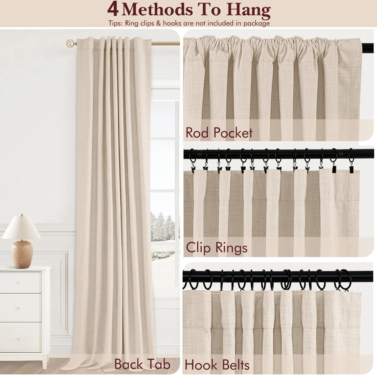 Graciella Thermal Insulated Faux Linen Textured 100% Blackout Curtains for Bedroom Living Room Back Tab/Rod Pocket (Set of 2)