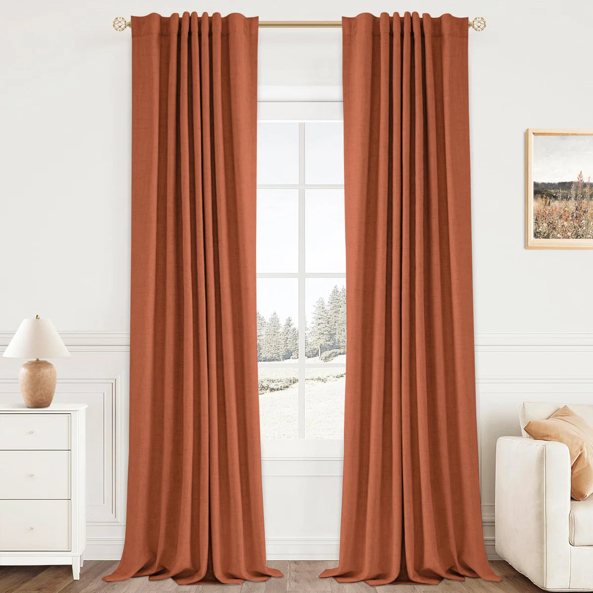 Graciella Thermal Insulated Faux Linen Textured 100% Blackout Curtains for Bedroom Living Room Back Tab/Rod Pocket (Set of 2)