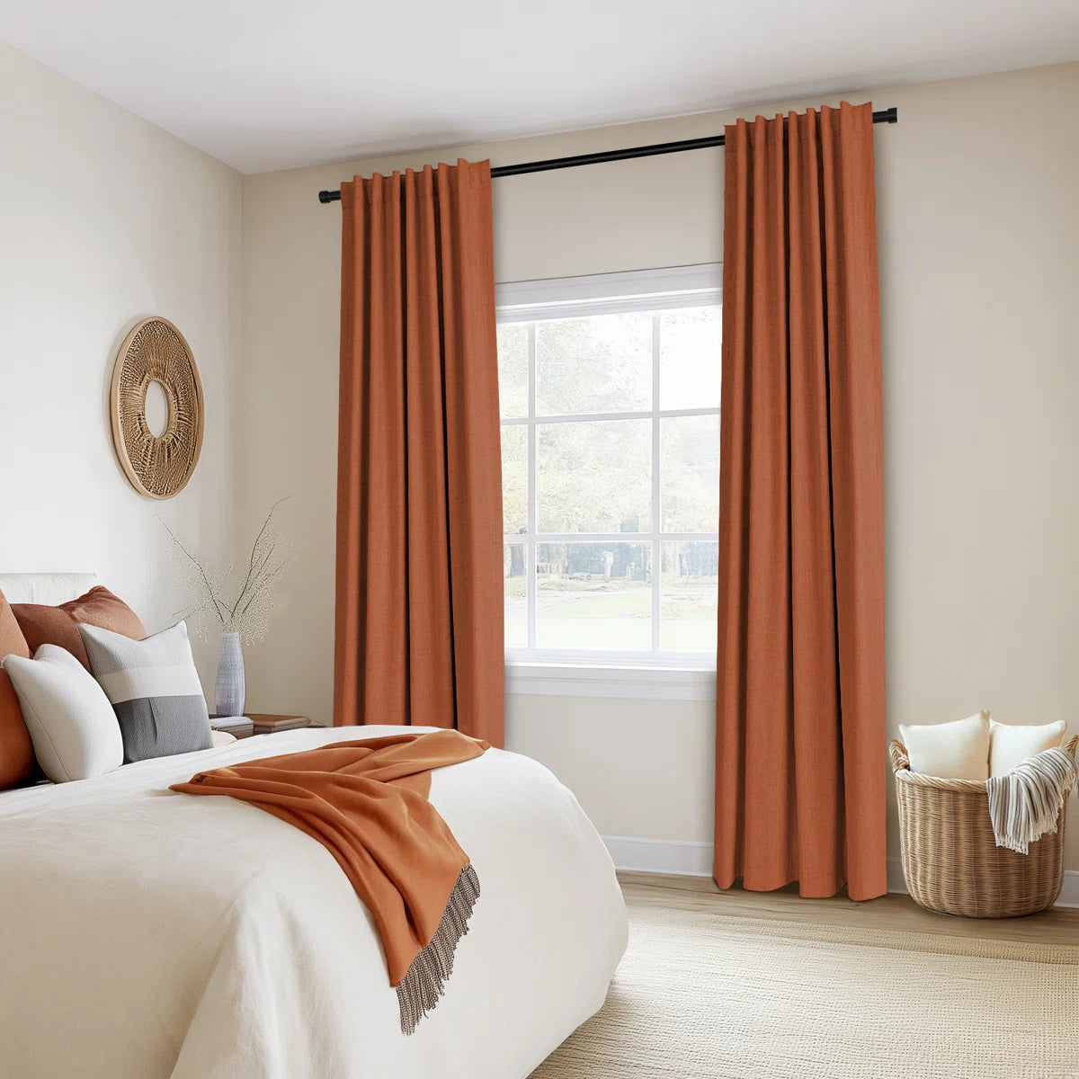 Graciella Thermal Insulated Faux Linen Textured 100% Blackout Curtains for Bedroom Living Room Back Tab/Rod Pocket (Set of 2)