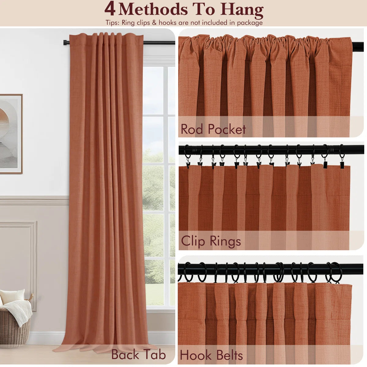 Graciella Thermal Insulated Faux Linen Textured 100% Blackout Curtains for Bedroom Living Room Back Tab/Rod Pocket (Set of 2)