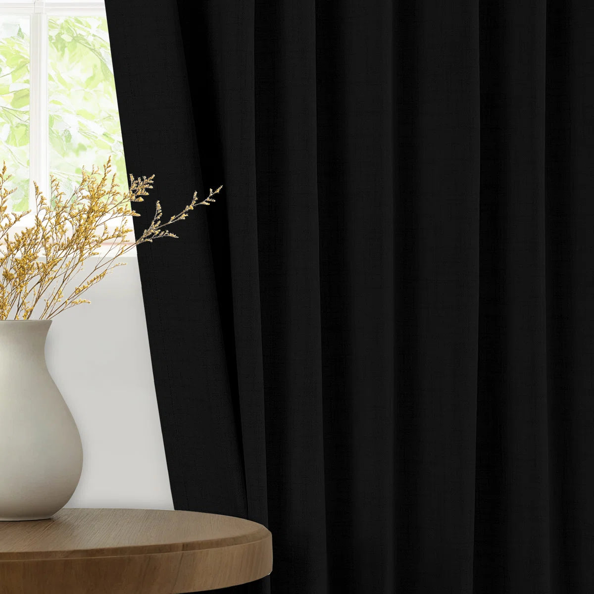 Graciella Thermal Insulated Faux Linen Textured 100% Blackout Curtains for Bedroom Living Room Back Tab/Rod Pocket (Set of 2)