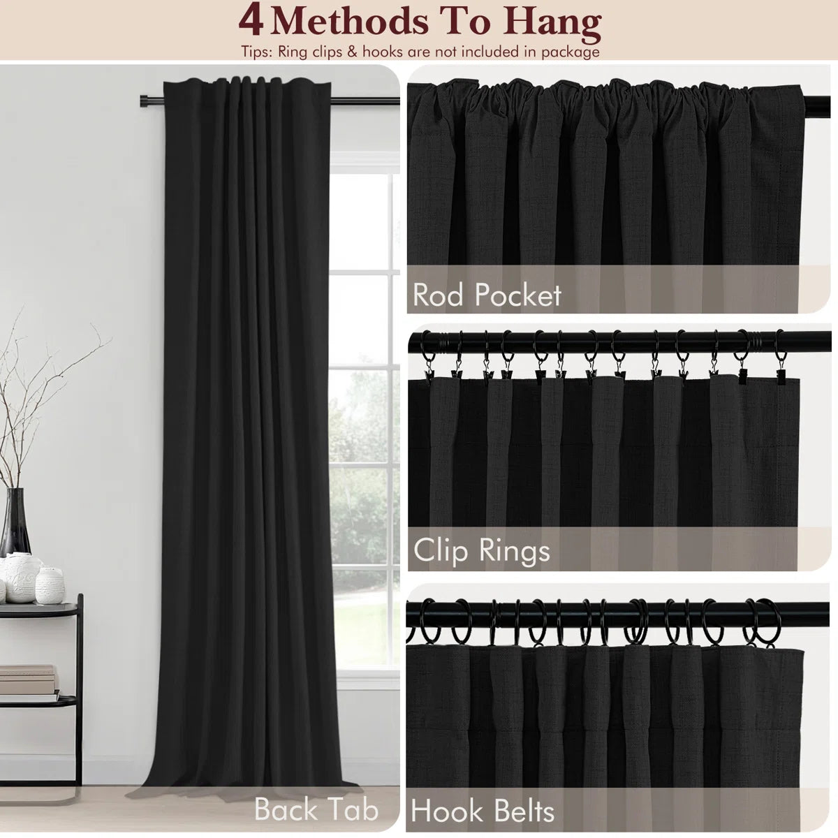 Graciella Thermal Insulated Faux Linen Textured 100% Blackout Curtains for Bedroom Living Room Back Tab/Rod Pocket (Set of 2)