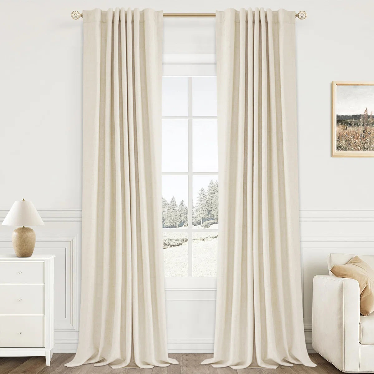 Graciella Thermal Insulated Faux Linen Textured 100% Blackout Curtains for Bedroom Living Room Back Tab/Rod Pocket (Set of 2)