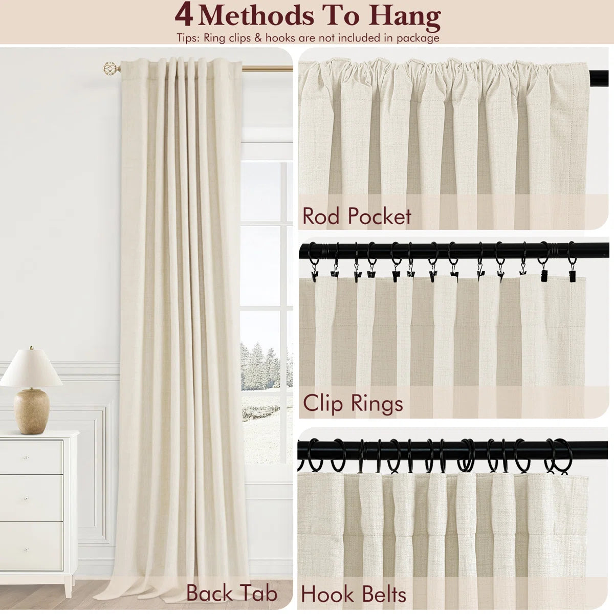 Graciella Thermal Insulated Faux Linen Textured 100% Blackout Curtains for Bedroom Living Room Back Tab/Rod Pocket (Set of 2)