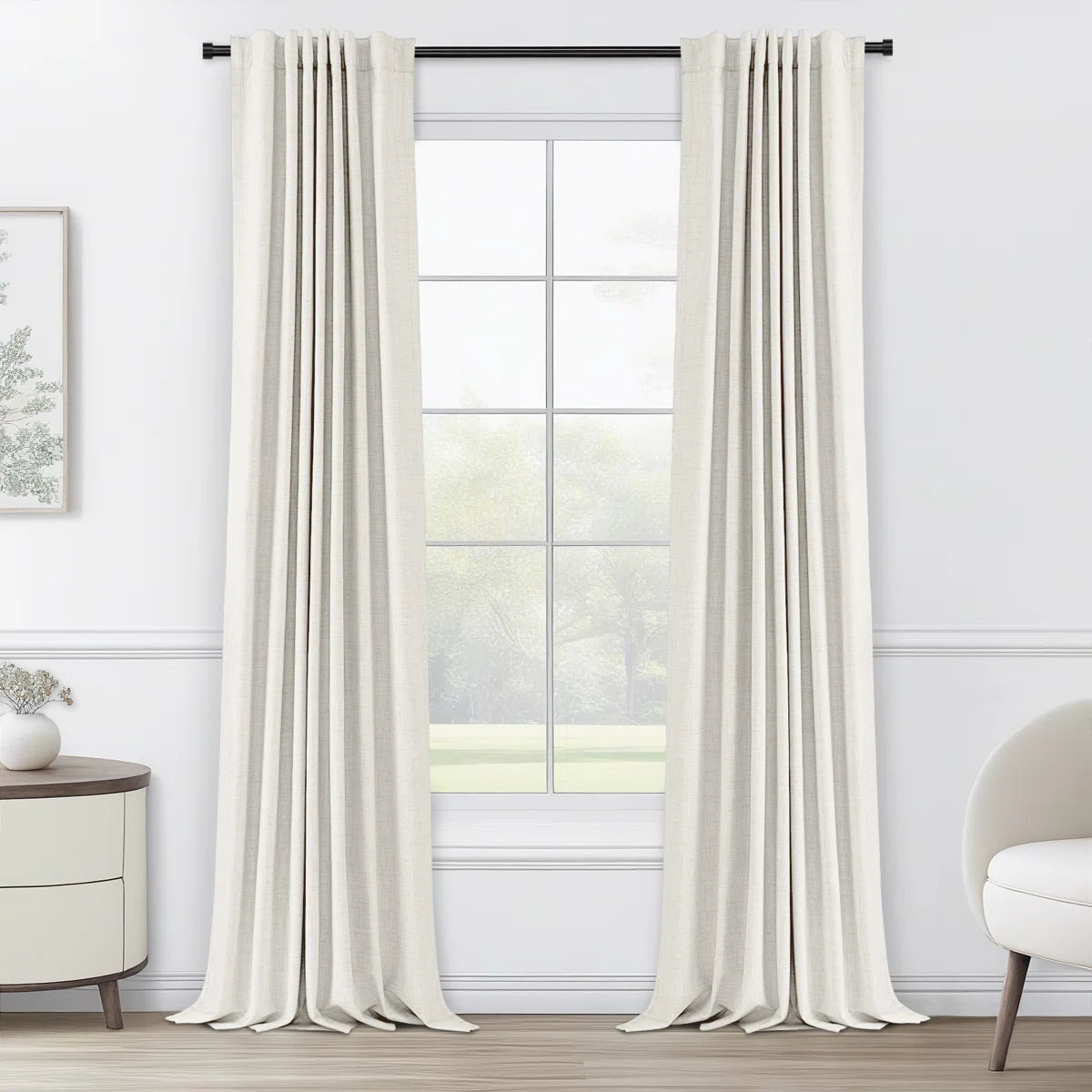 Graciella Thermal Insulated Faux Linen Textured 100% Blackout Curtains for Bedroom Living Room Back Tab/Rod Pocket (Set of 2)
