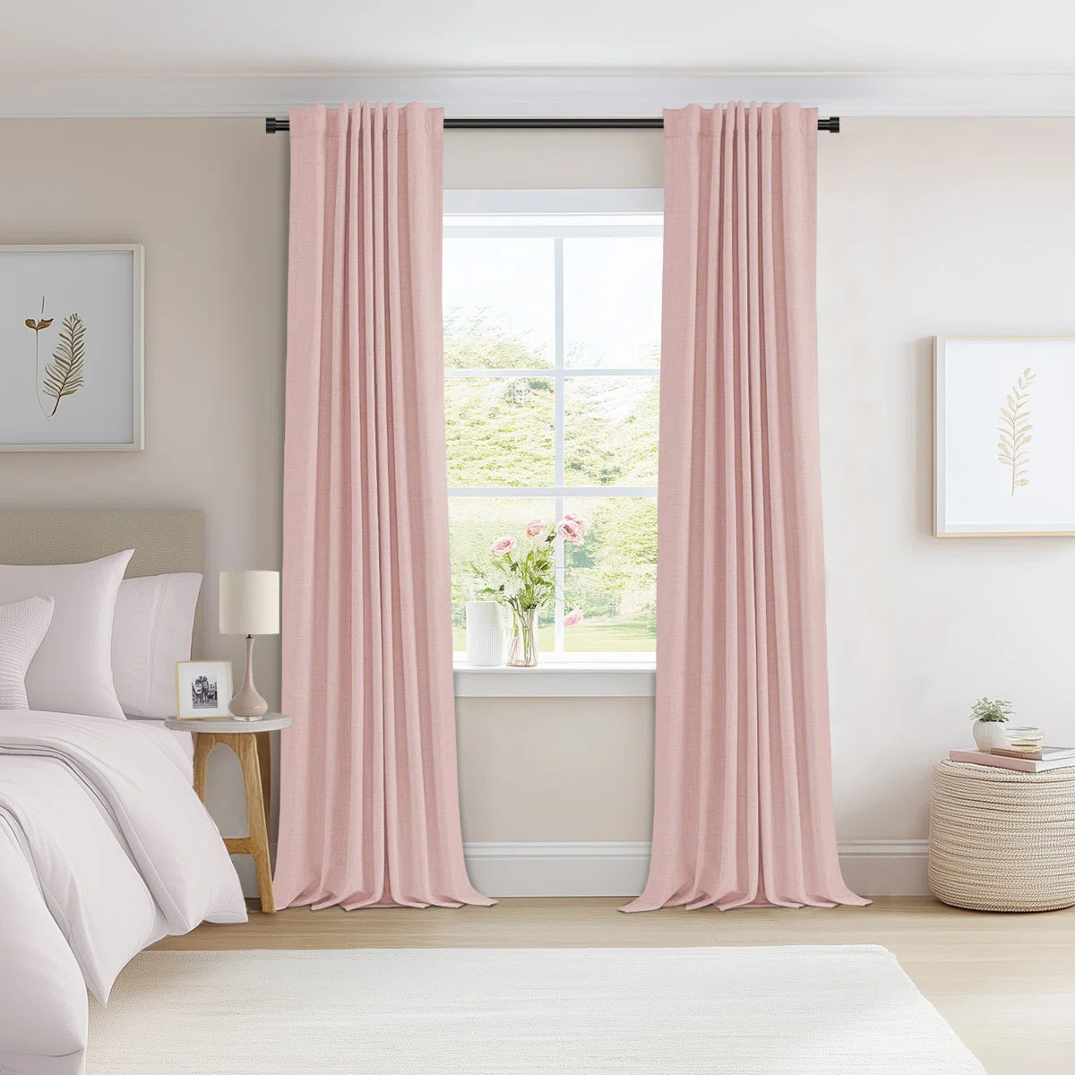 Graciella Thermal Insulated Faux Linen Textured 100% Blackout Curtains for Bedroom Living Room Back Tab/Rod Pocket (Set of 2)