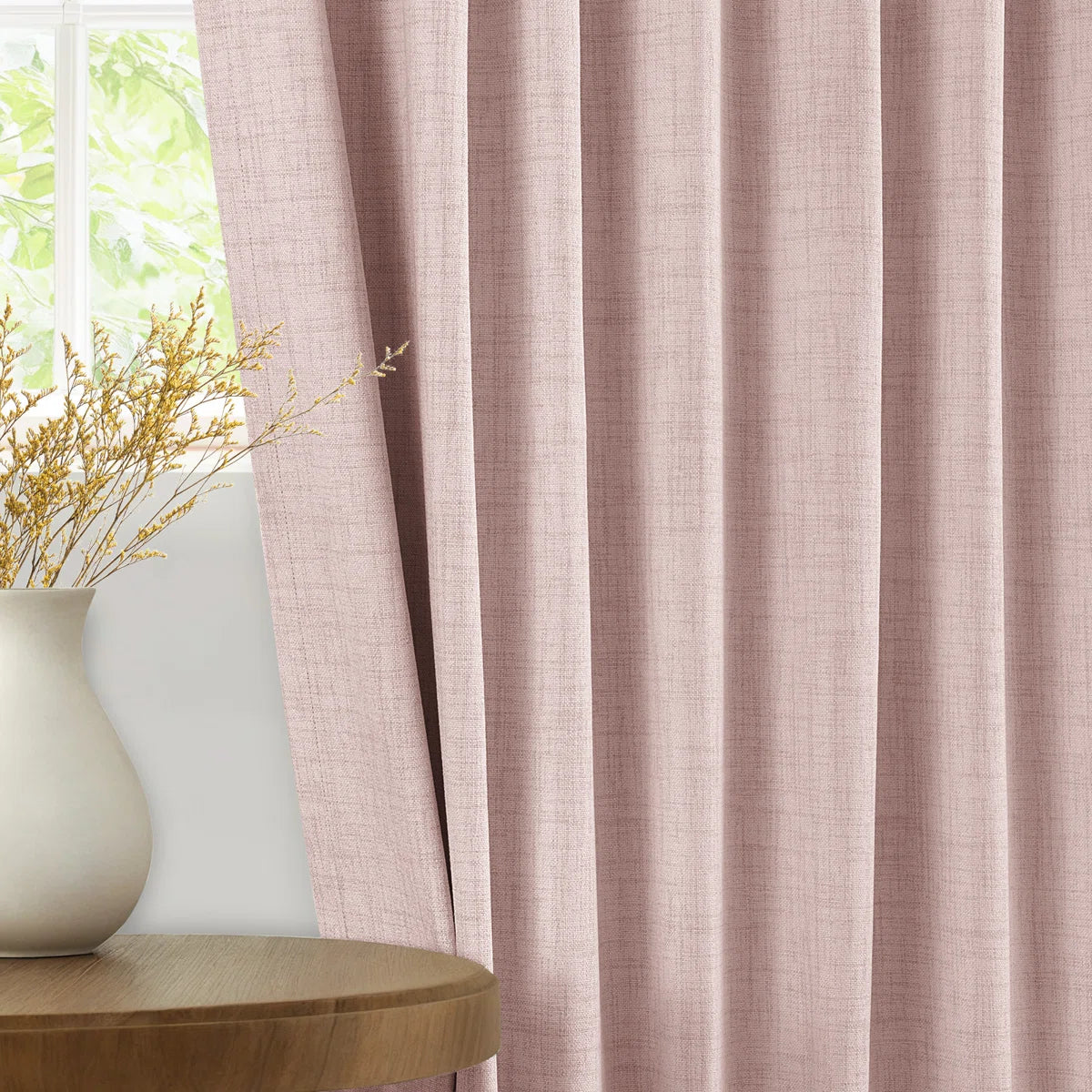 Graciella Thermal Insulated Faux Linen Textured 100% Blackout Curtains for Bedroom Living Room Back Tab/Rod Pocket (Set of 2)