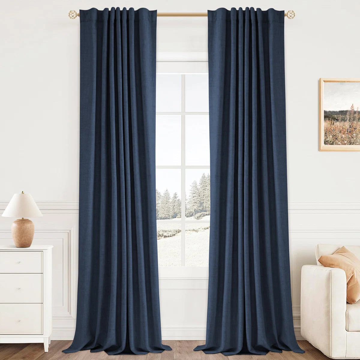 Graciella Thermal Insulated Faux Linen Textured 100% Blackout Curtains for Bedroom Living Room Back Tab/Rod Pocket (Set of 2)