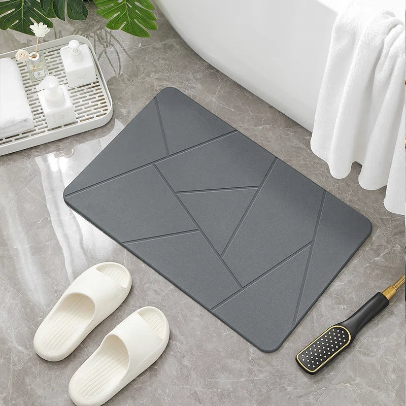 Gray Hard Diatomite Quick-Dry Stone Bath Mat - 24" X 15" with Irregular Lines
