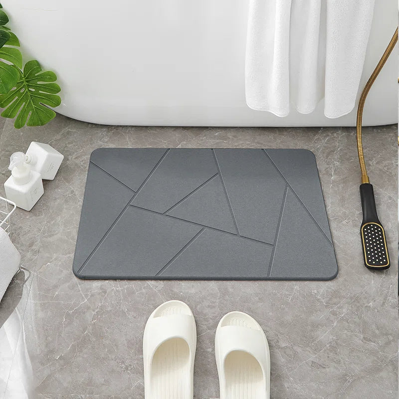 Gray Hard Diatomite Quick-Dry Stone Bath Mat - 24" X 15" with Irregular Lines