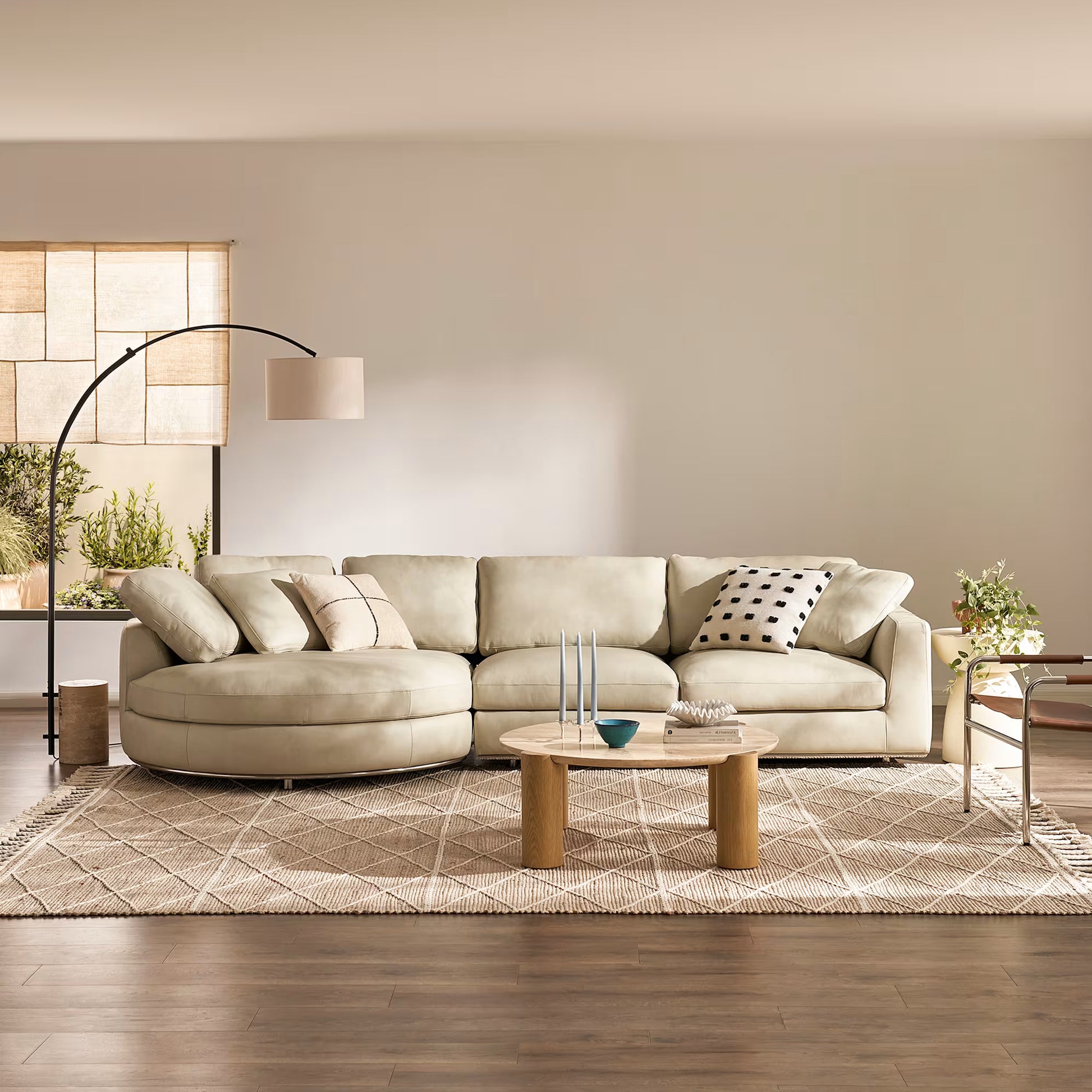 Hamilton Leather Round Chaise Sectional Sofa