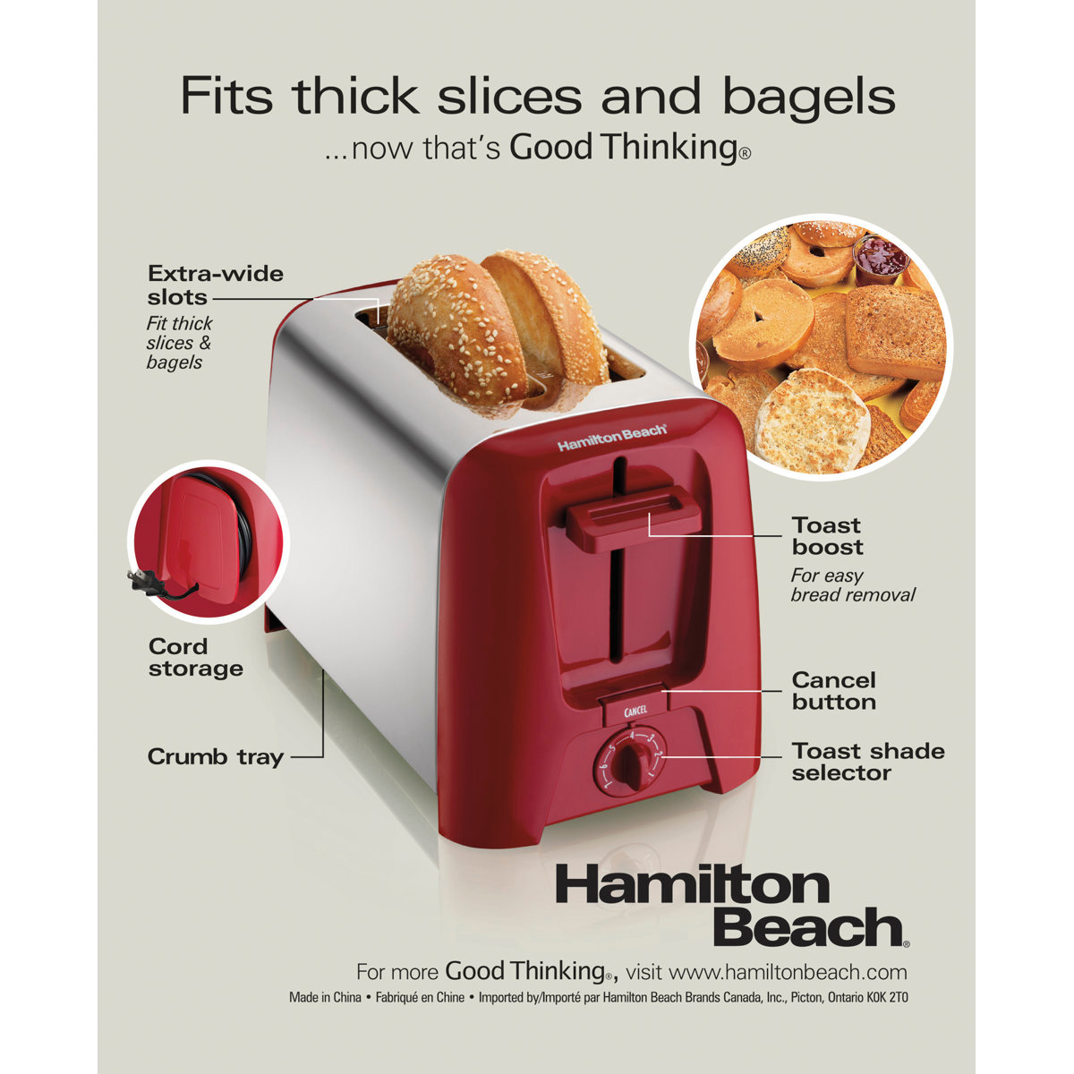 Hamilton Beach® 2 Slice Metal Toaster Red